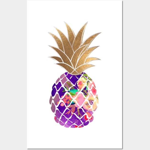 Aloha pineapple, purple + faux gold Wall Art by PixDezines